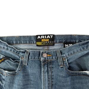 Ariat Jeans Mens 36x30 Blue Rebar M5 Slim Straight Light Wash Denim Work Rodeo